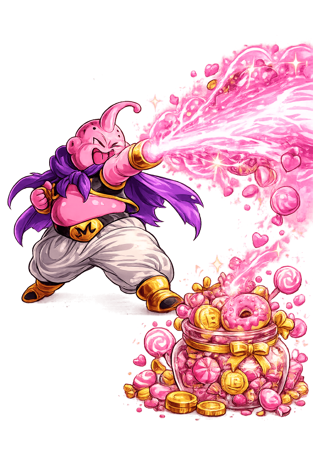 Majin Buu firing a candy beam into a candy jar
